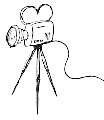 Skizze: Filmkamera auf Stativ